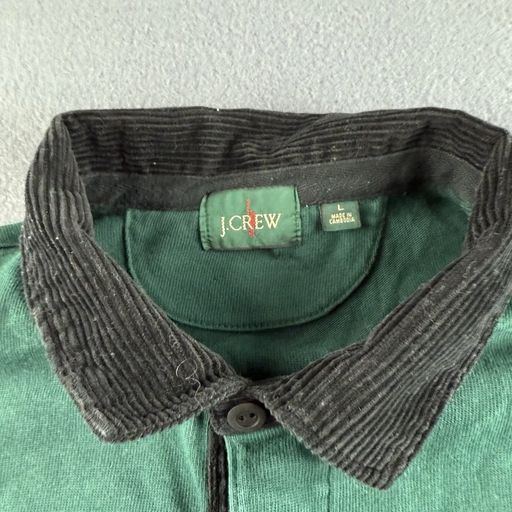 J Crew Shirt Men's L Green Rugby Polo Oarsman Corduroy Collar Striped Retro Y2K - Picture 4 of 9